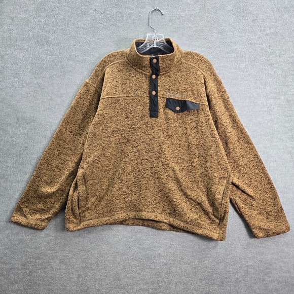 Eddie Bauer Men Sweatshirt Large Brown Button Mock Neck Pocket Long Sleeve - Picture 1 of 10